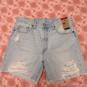 Levi's Light Blue Ripped Denim Shorts